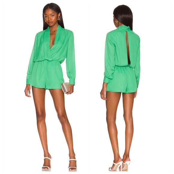 superdown Pants - Superdown Kaycie Drape Neck Romper Green M